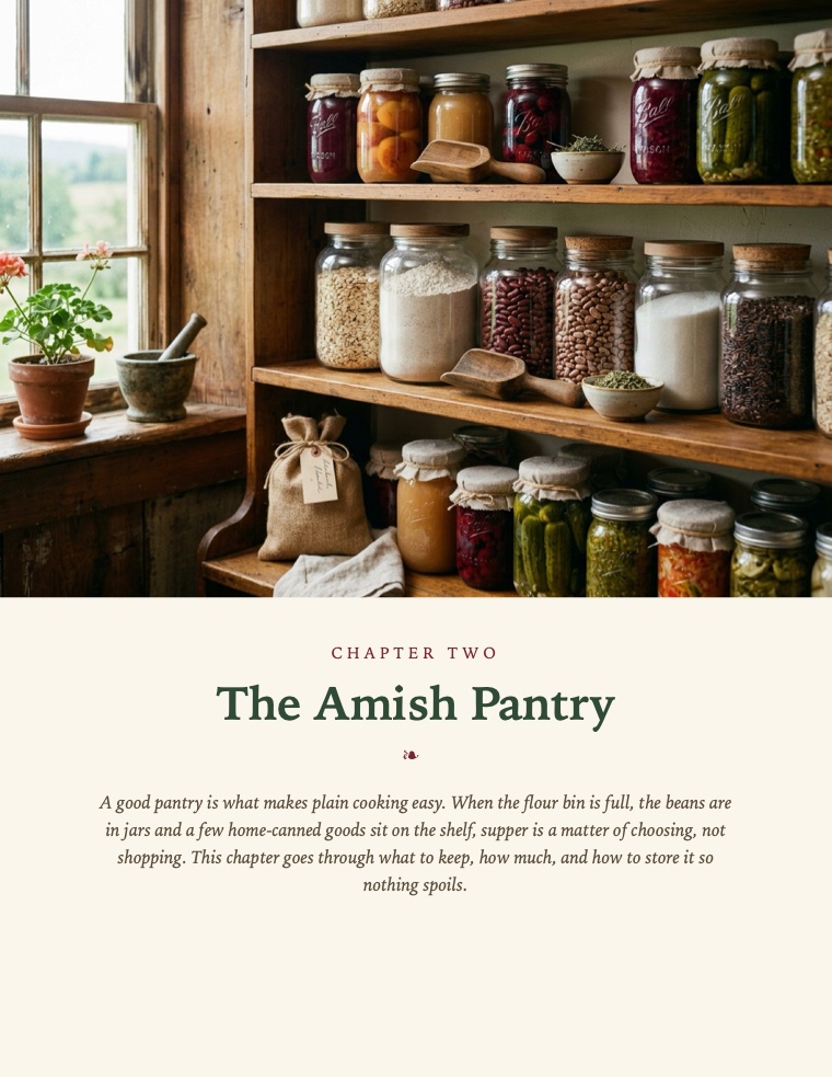 Page 18: The Amish pantry: the staples nearly everything is made from