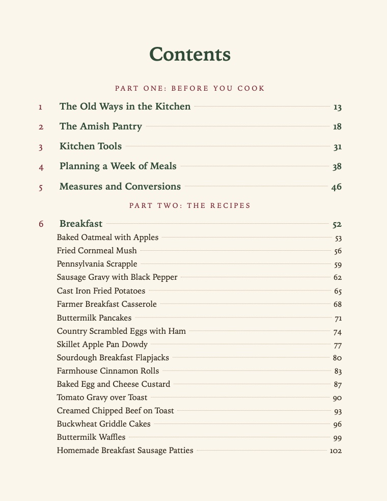 Page 4: The contents: every recipe listed